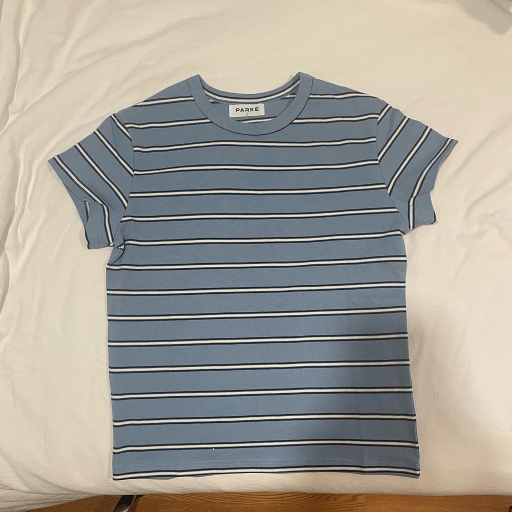 Parke x Maggie and Emma Blue Striped T-Shirt (new never worn!!)
